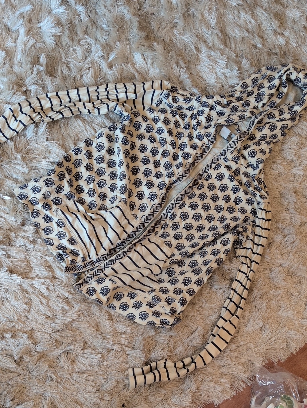 Lucky Brand Cream Hoodie Jacket with Black Print